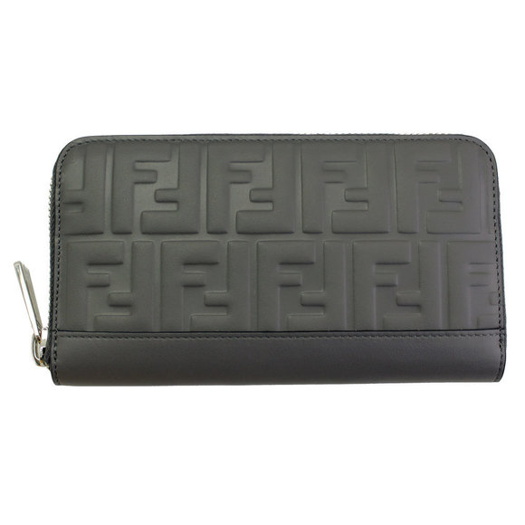 Fendi Leather Zip Wallet Long FF Gray - Picture 1 of 4